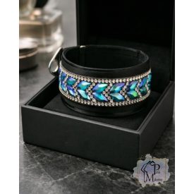   Blue Leaf Luxury Martingale Dog Collar with rhinestones - Rhinestone Bling Dog Collar