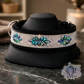   Blue Flower Luxury Martingale Dog Collar with rhinestones - Rhinestone Bling Dog Collar