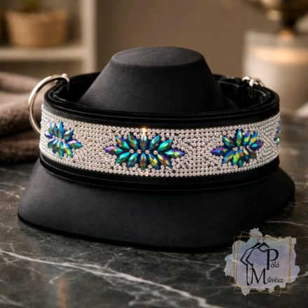 Blue Flower Luxury Martingale Dog Collar with rhinestones - Rhinestone Bling Dog Collar