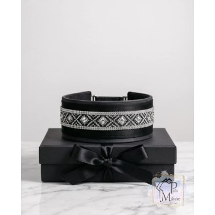Black Matrix Luxury Martingale Dog Collar with rhinestones - Rhinestone Bling Dog Collar