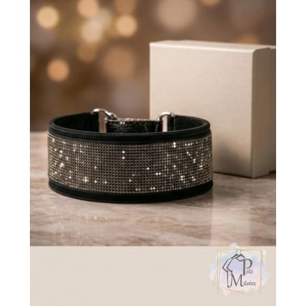 Grey Luxury Martingale Dog Collar with rhinestones - Rhinestone Bling Dog Collar