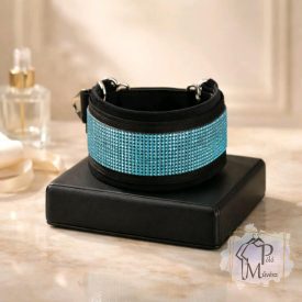  Aqua Luxury Martingale Dog Collar with rhinestones - Rhinestone Bling Dog Collar