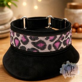   Pink Leopard Luxury Martingale Dog Collar with rhinestones - Rhinestone Bling Dog Collar