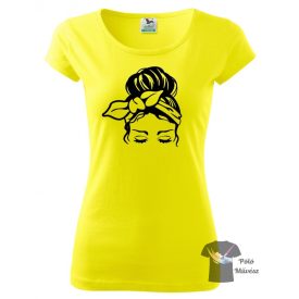 Woman in messy bun T-shirt